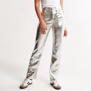 NWT Silver Vegan Leather 90s Relaxed High Rise Pants